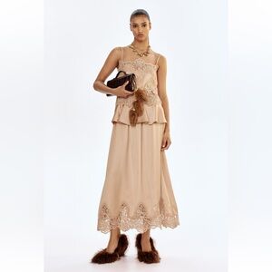 H&M Lace-Trimmed Satin Skirt